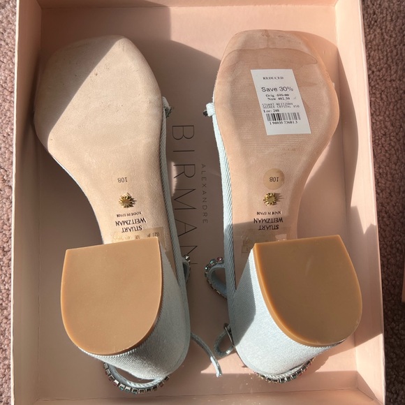 Stuart Weitzman 3” block heel studded baby blue sandals 10b - Picture 6 of 7
